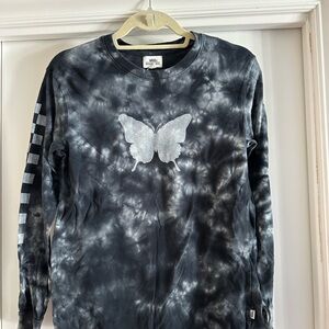VANS X SANDY LIANG Gardens Long Sleeve Tie Dye Tee Black + White Butterfly XS